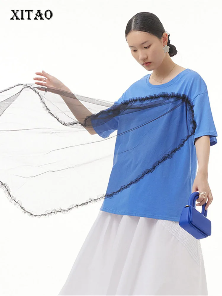 XITAO Mesh T Shirt Fashion Pullover Patchwork Small Fresh Pleated Goddess Fan Casual Style 2022 Summer Loose Tee Top ZY6835 
XITAO Mesh T Shirt Fashion Pullover Patchwork Small Fresh Pleated Goddess Fan Casual Style 2022 Summer Loose Tee Top ZY6835