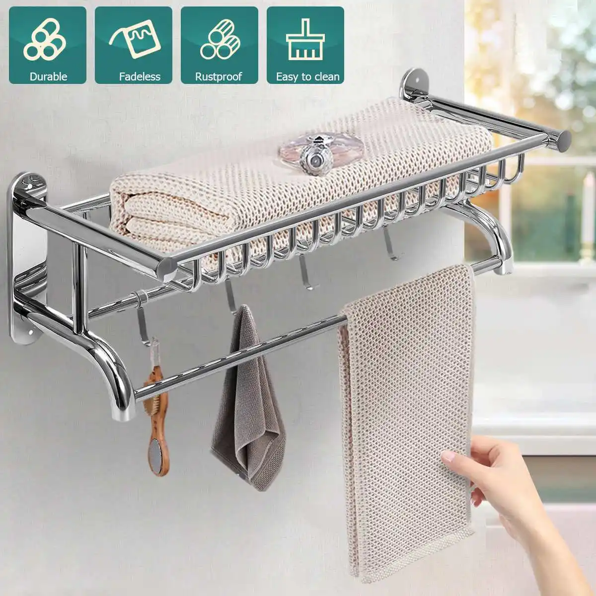 60cm Towel Holder Wall Mounted Stainless Steel Shower Bars Hanger Adjustable Fold Clothes Rack with Hooks Bathroom Accessories
60cm Towel Holder Wall Mounted Stainless Steel Shower Bars Hanger Adjustable Fold Clothes Rack with Hooks Bathroom Accessories