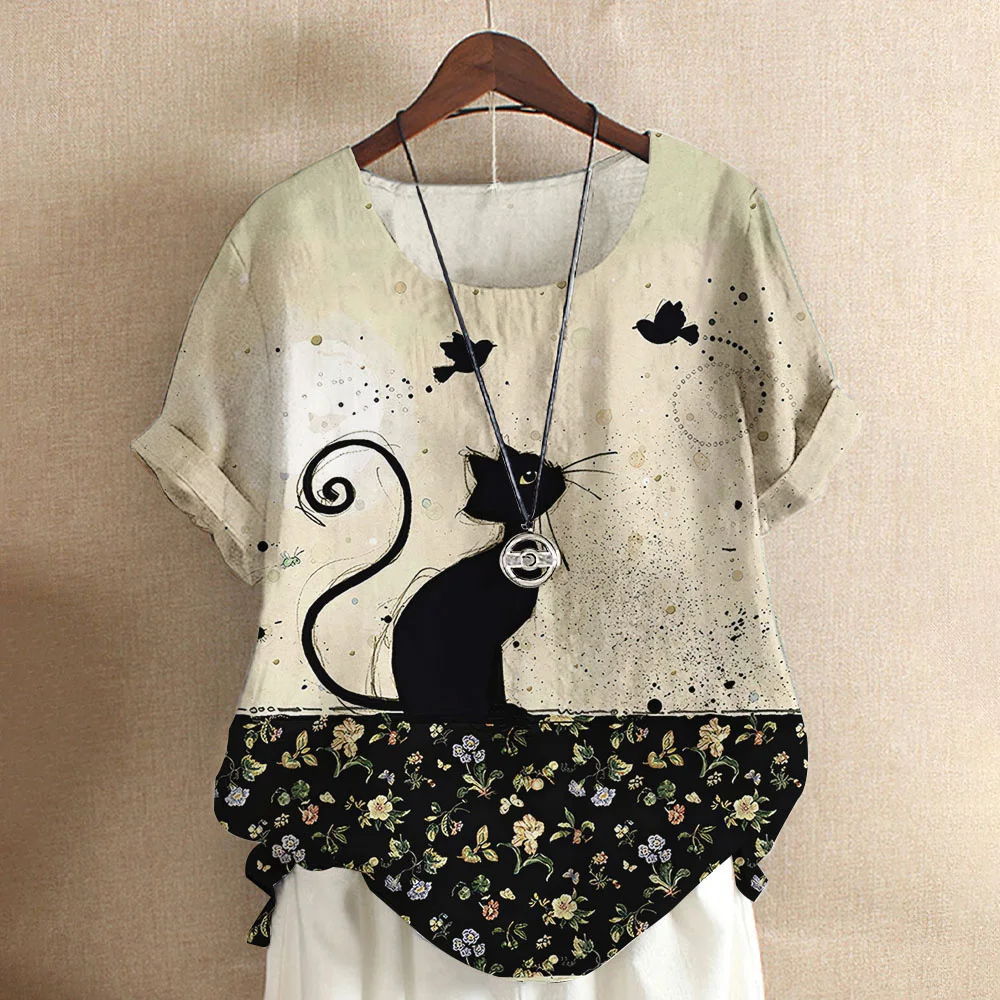 Cartoon Cat T Shirt For Women Harajuku Blouse O Neck Girls Short Sleeve Oversized Tops Casual Pullover Female Summer Y2k Tees
Cartoon Cat T Shirt For Women Harajuku Blouse O Neck Girls Short Sleeve Oversized Tops Casual Pullover Female Summer Y2k Tees