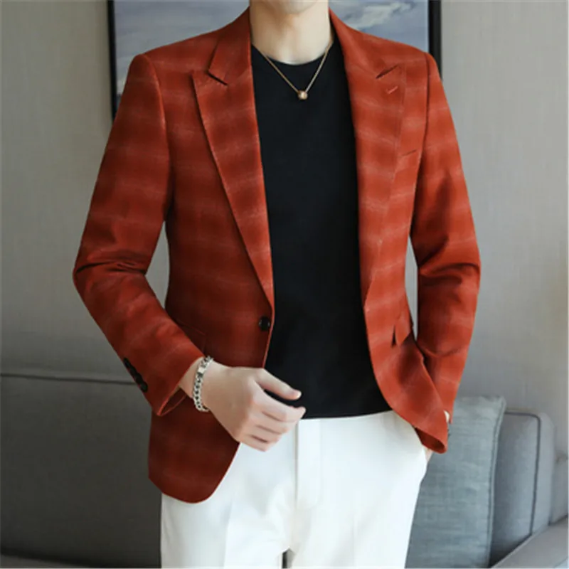 Однобортный костюм, мужской Элегантный Красный Клетчатый Блейзер, большой размер 5XL, мужской костюм с длинным рукавом, приталенный корейский Повседневный пиджак, мужская одежда 
Однобортный костюм, мужской Элегантный Красный Клетчатый Блейзер, большой размер 5XL, мужской костюм с длинным рукавом, приталенный корейский Повседневный пиджак, мужская одежда