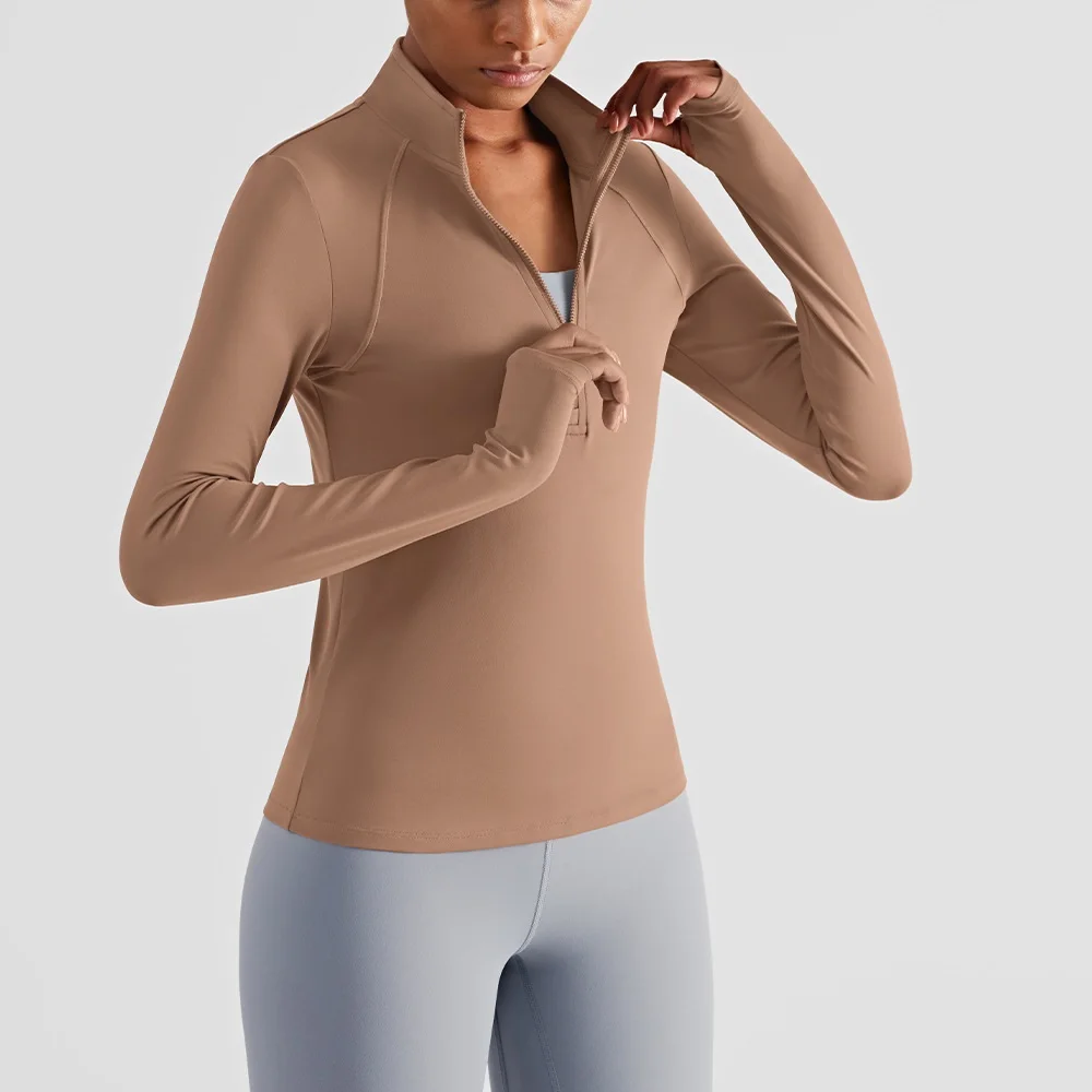 

Lulu Fitness Women Sports Jacket Top Stand-up Collar Half Zipper Long Sleeve Tight Yoga Shirt Gym Thumb Athtic Coat Gym Clothing