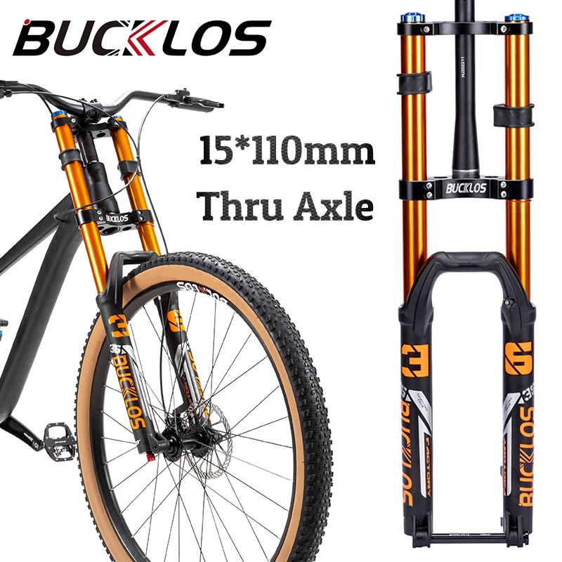 

BUCKLOS Mountain Bike Boost Air Fork 15*110mm Dual Crown MTB Suspension Fork Disc Brake Downhill Bike Front Fork 27.5/29 Inch