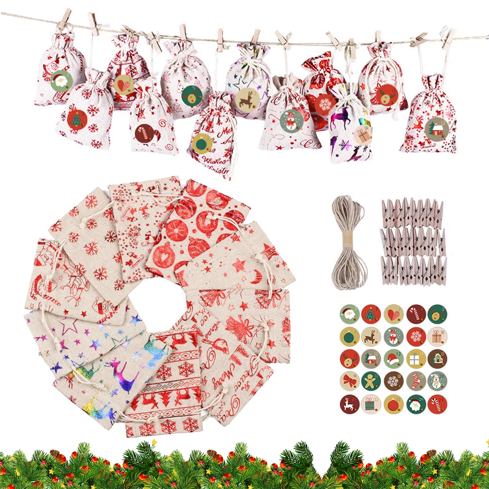 24Pcs Color Printing Cotton Drawstring Bags Santa Claus Gift Bags elk burlap Snowman Christmas gift bag
24Pcs Color Printing Cotton Drawstring Bags Santa Claus Gift Bags elk burlap Snowman Christmas gift bag