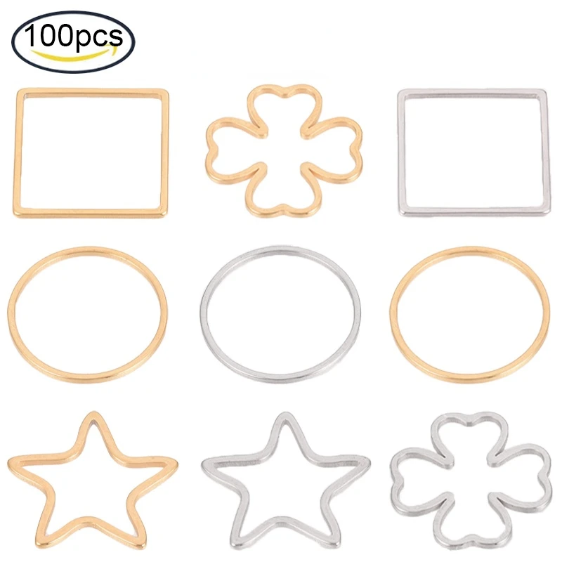 100PCS 304 Stainless Steel Linking Ring Gold Plated - Stainless Steel Color Ring Flower Star Square 0.8mm thick.
100PCS 304 Stainless Steel Linking Ring Gold Plated - Stainless Steel Color Ring Flower Star Square 0.8mm thick.