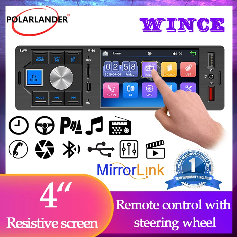 Car Radio 1Din 4'' Hands Free Calling Dual USB Bluetooth Touch Screen USB TF 7 Colored Lights TYPE-C for Charging MP5 Player
Car Radio 1Din 4'' Hands Free Calling Dual USB Bluetooth Touch Screen USB TF 7 Colored Lights TYPE-C for Charging MP5 Player