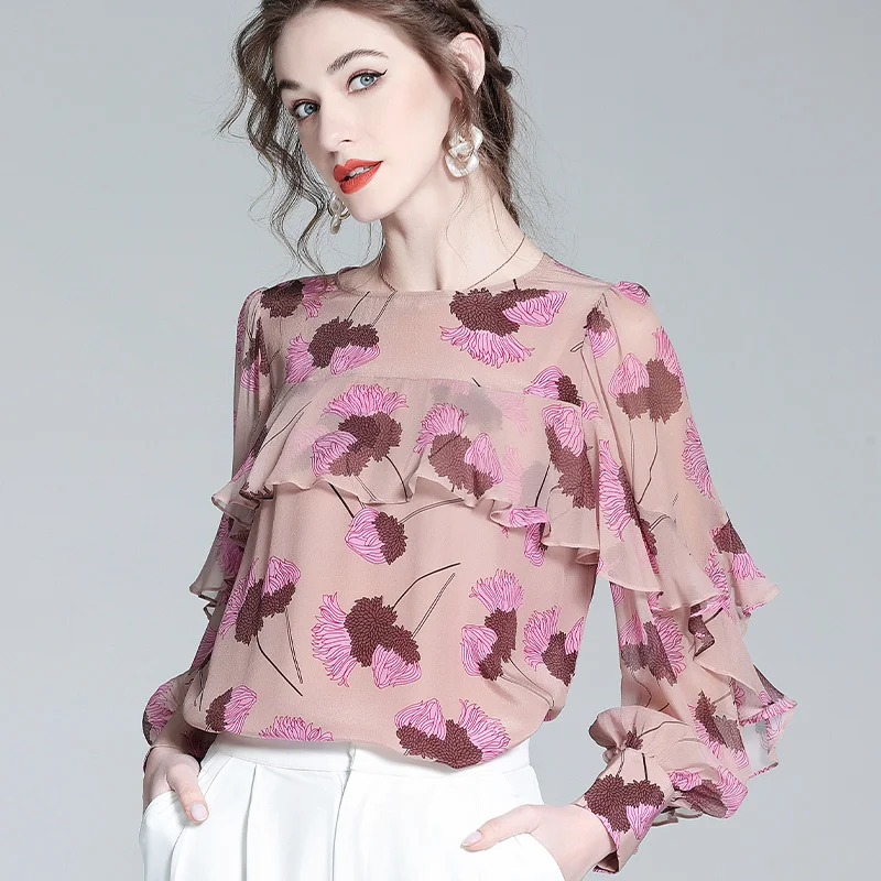 100% Top Women's 2023 Spring French Mulberry Silk T-shirt Lotus Leaf Edge Western Style Floral Shirt Mujer Camisetas
100% Top Women's 2023 Spring French Mulberry Silk T-shirt Lotus Leaf Edge Western Style Floral Shirt Mujer Camisetas
