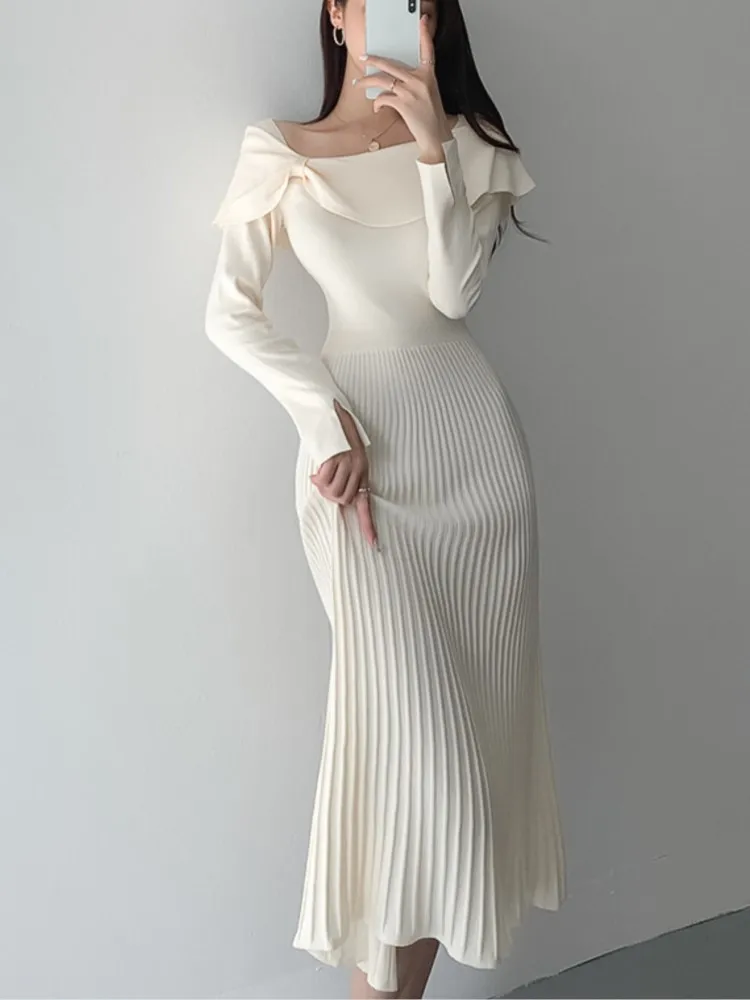 Женское трикотажное платье-свитер средней длины, элегантный облегающий свитер в винтажном стиле для выпускного вечера, осень
Женское трикотажное платье-свитер средней длины, элегантный облегающий свитер в винтажном стиле для выпускного вечера, осень