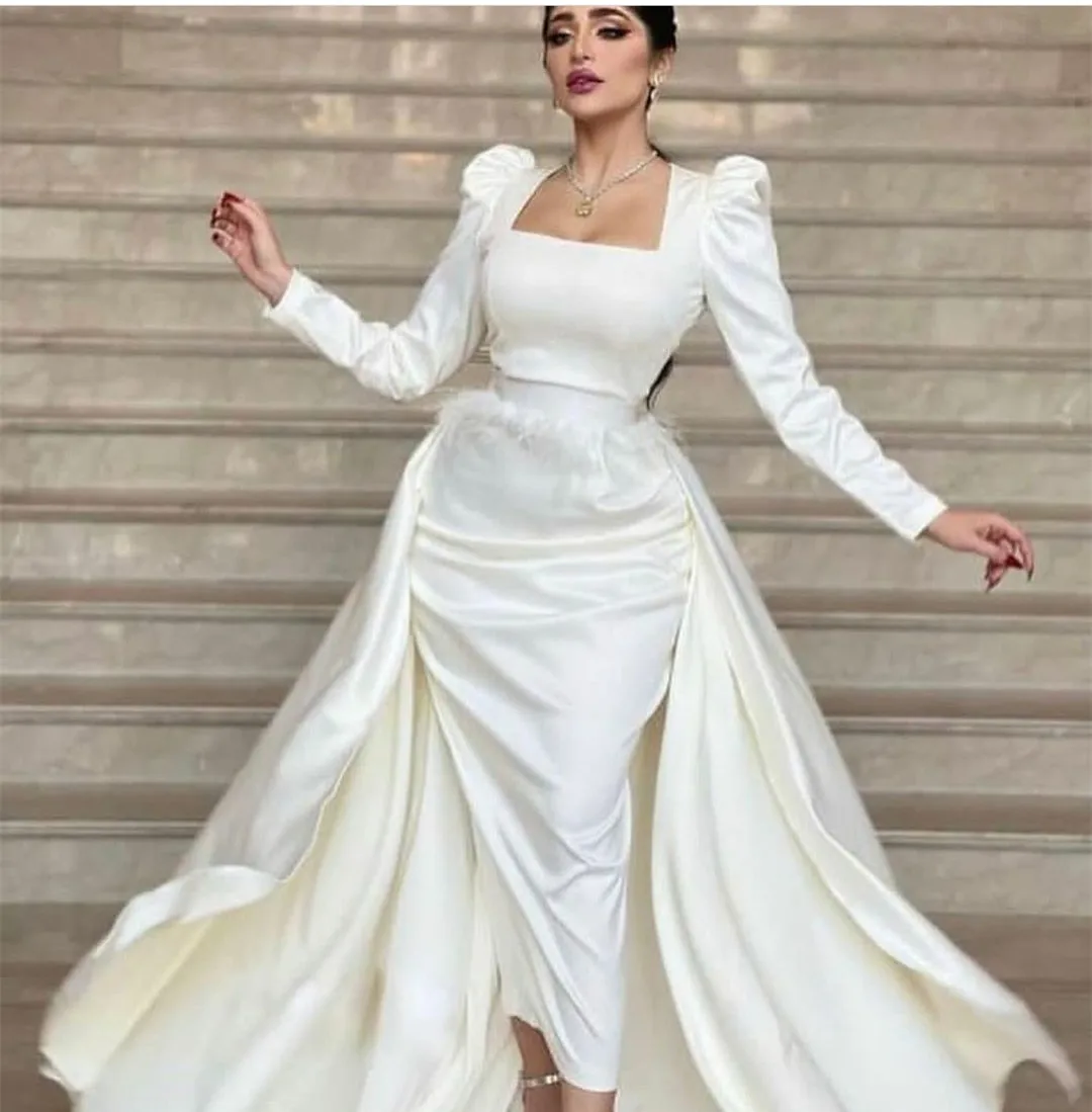 Женское атласное вечернее платье, длинное платье с квадратным вырезом и перьями, платье-футляр до щиколотки для выпускного вечера 
Женское атласное вечернее платье, длинное платье с квадратным вырезом и перьями, платье-футляр до щиколотки для выпускного вечера