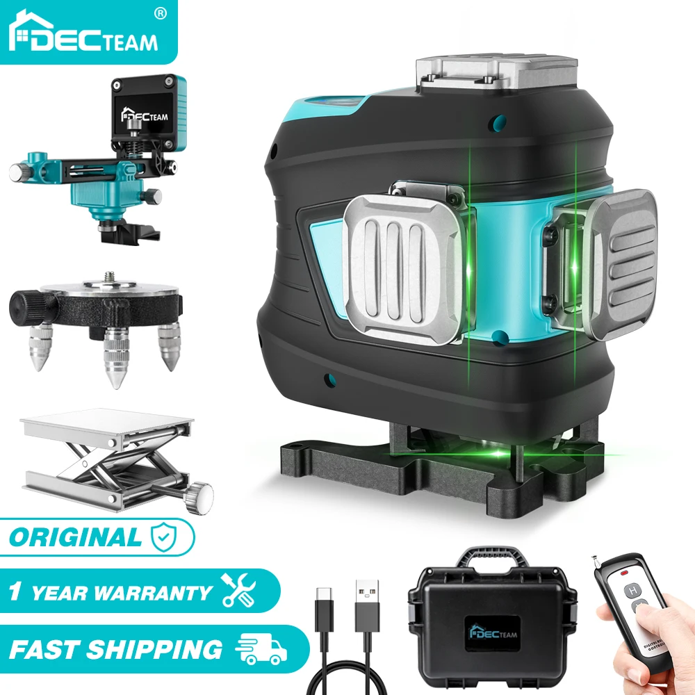 Decteam 12 Lines 3D Laser Level Green Beam Cross Line Self-Leveling Brightness Adjustment Remote Control Lithium Laser Tools
Decteam 12 Lines 3D Laser Level Green Beam Cross Line Self-Leveling Brightness Adjustment Remote Control Lithium Laser Tools