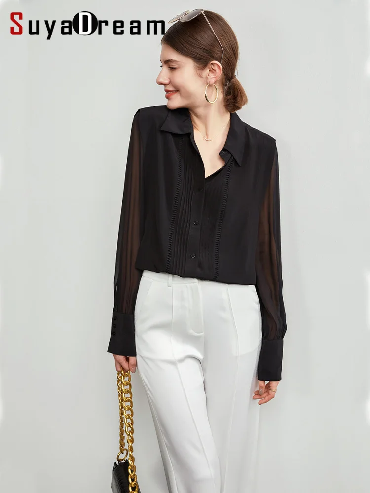 SuyaDream Woman 100%Silk Shirts 2022 Spring Chic Blouse Shirt Transparent Sleeves Black Offical Lady Clothes
SuyaDream Woman 100%Silk Shirts 2022 Spring Chic Blouse Shirt Transparent Sleeves Black Offical Lady Clothes