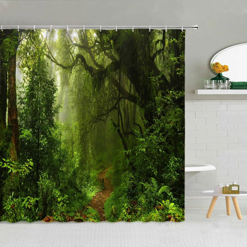

Waterfall Scenery Forest Dolphin Parrot Bird River Bathroom Partition Hanging Curtains Bath Curtain Bathroom Set with Shower