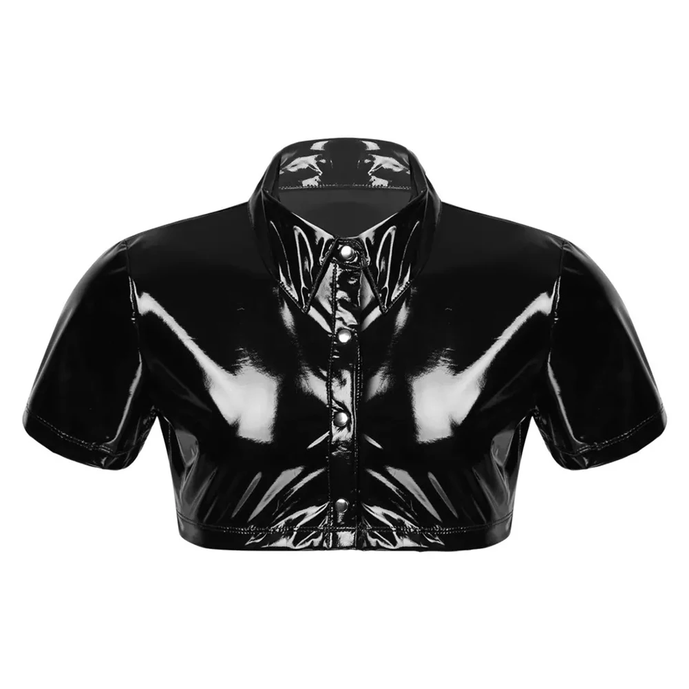 Men Patent Leather Shirts Shiny Half Length Short Sleeve Sexy PVC Faux Leather Jacket Slim Shaping Glossy Crop Tops Clubwear A5
Men Patent Leather Shirts Shiny Half Length Short Sleeve Sexy PVC Faux Leather Jacket Slim Shaping Glossy Crop Tops Clubwear A5