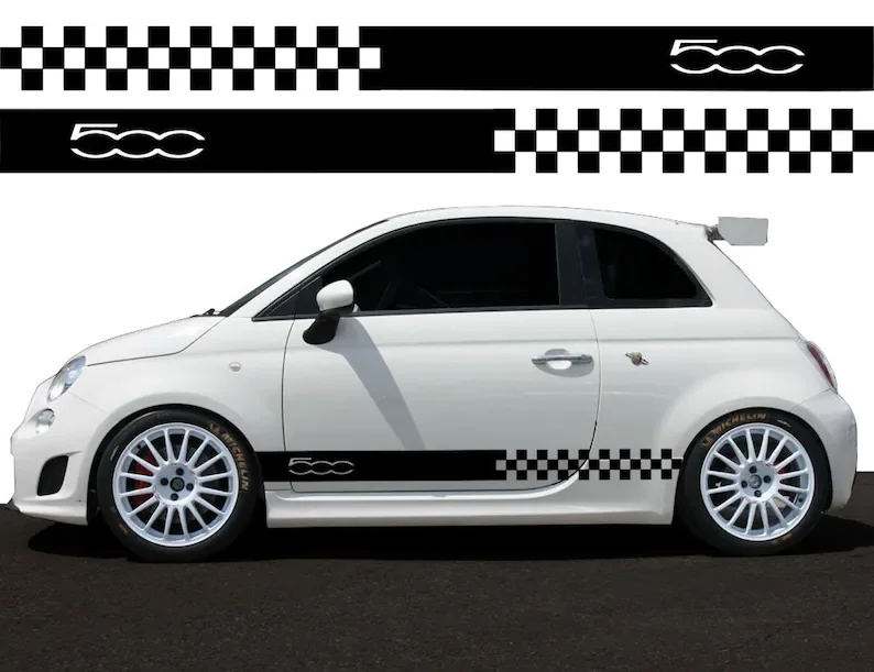 Fiat 500 автомобиль Abarth наклейки с боковой юбкой, графическая полоса Grande для левой и правой стороны
Fiat 500 автомобиль Abarth наклейки с боковой юбкой, графическая полоса Grande для левой и правой стороны