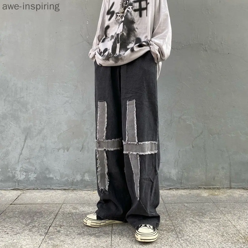 Awe-inspiring Trendy Brand Dark High Street Raw Edge Fringed Cross Loose Wide-leg Jeans Stitching Straight Trousers Casual 2021
Awe-inspiring Trendy Brand Dark High Street Raw Edge Fringed Cross Loose Wide-leg Jeans Stitching Straight Trousers Casual 2021