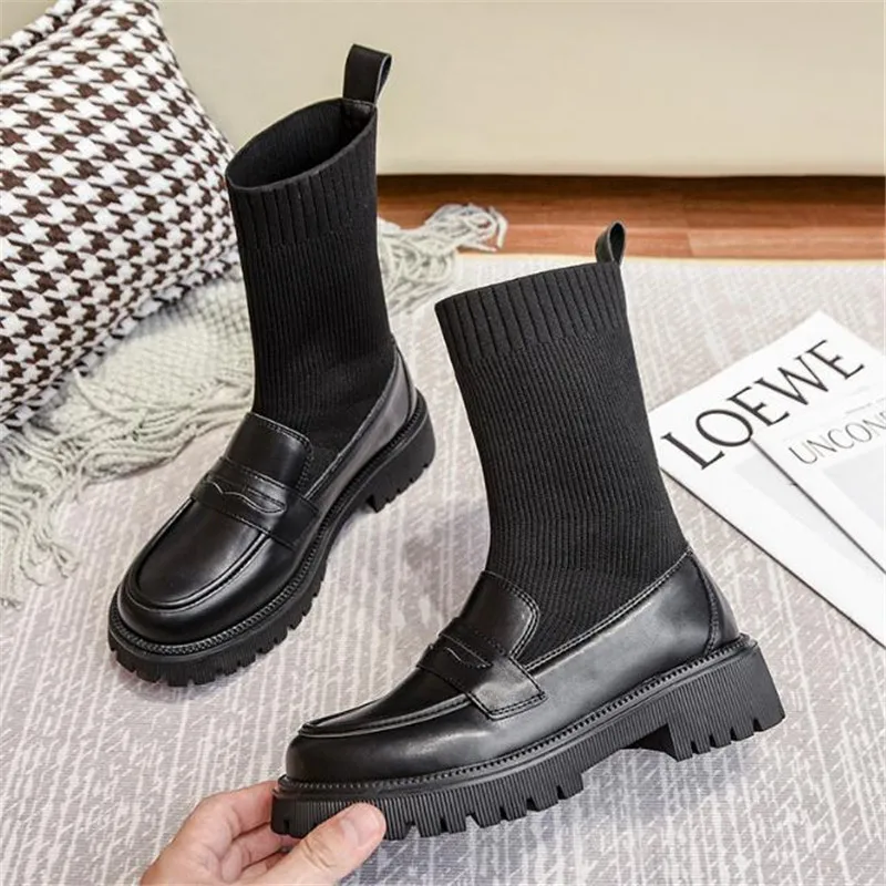 Women Leather Low Flat Block Heel Chelsea Women Boots Shoes Female Casual Pu Knitted Patchwork Boots Hot Sell Ladies Boots
Women Leather Low Flat Block Heel Chelsea Women Boots Shoes Female Casual Pu Knitted Patchwork Boots Hot Sell Ladies Boots