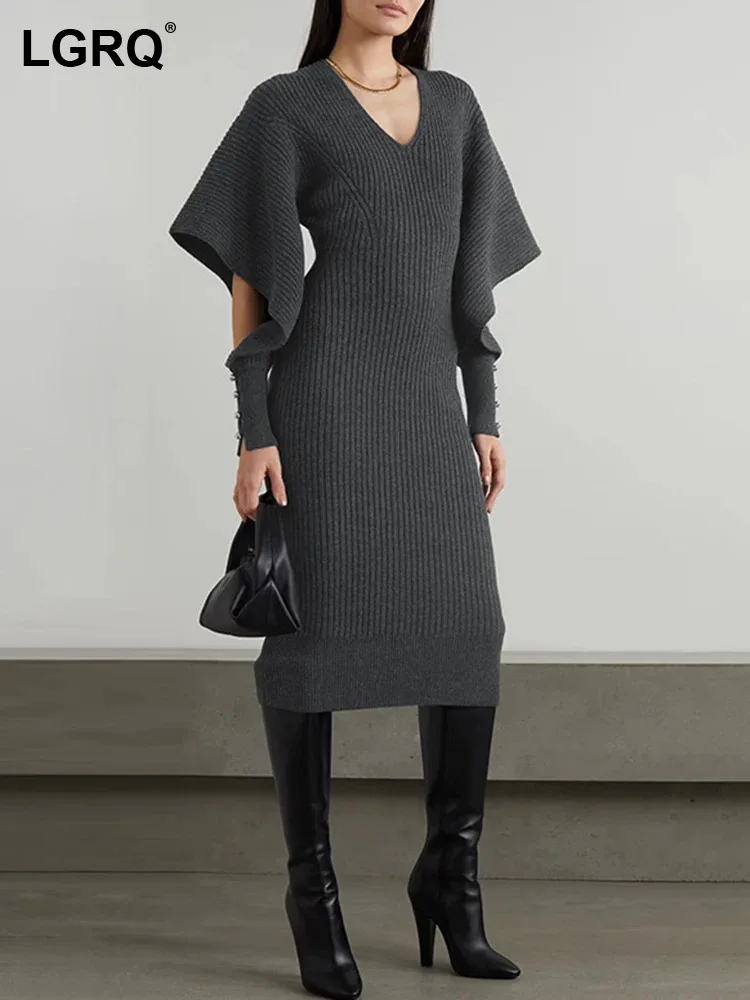 LGRQ 2023 Fashion Elegant Loose Half Sleeve Knitted Dresses Long Women's Trendy Pleated Design Autumn New Slim Fit Dress 19F4433
LGRQ 2023 Fashion Elegant Loose Half Sleeve Knitted Dresses Long Women's Trendy Pleated Design Autumn New Slim Fit Dress 19F4433