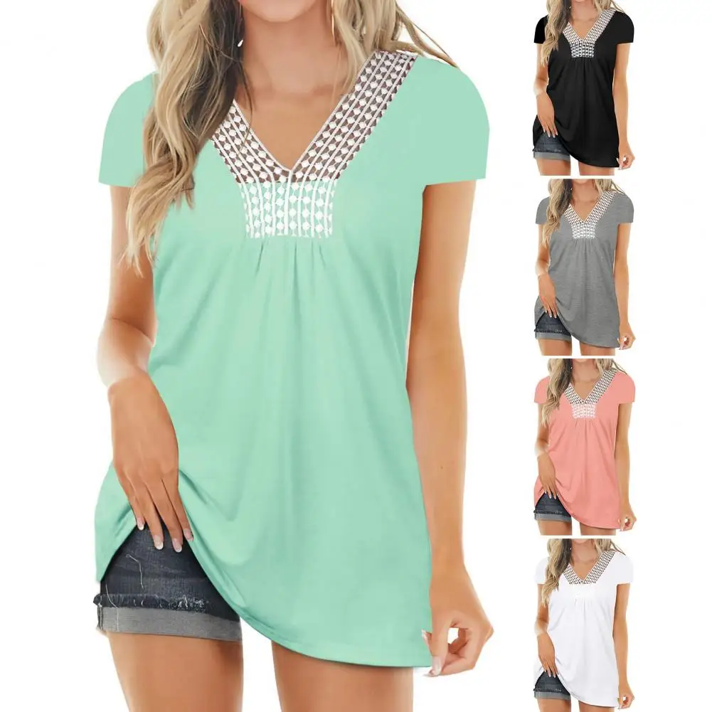 V-Neck Short Sleeve Pleated Summer Vest Crochet Lace Collar Trim Summer Top Anti-pilling Breathable Loose Pullover Top For Home
V-Neck Short Sleeve Pleated Summer Vest Crochet Lace Collar Trim Summer Top Anti-pilling Breathable Loose Pullover Top For Home