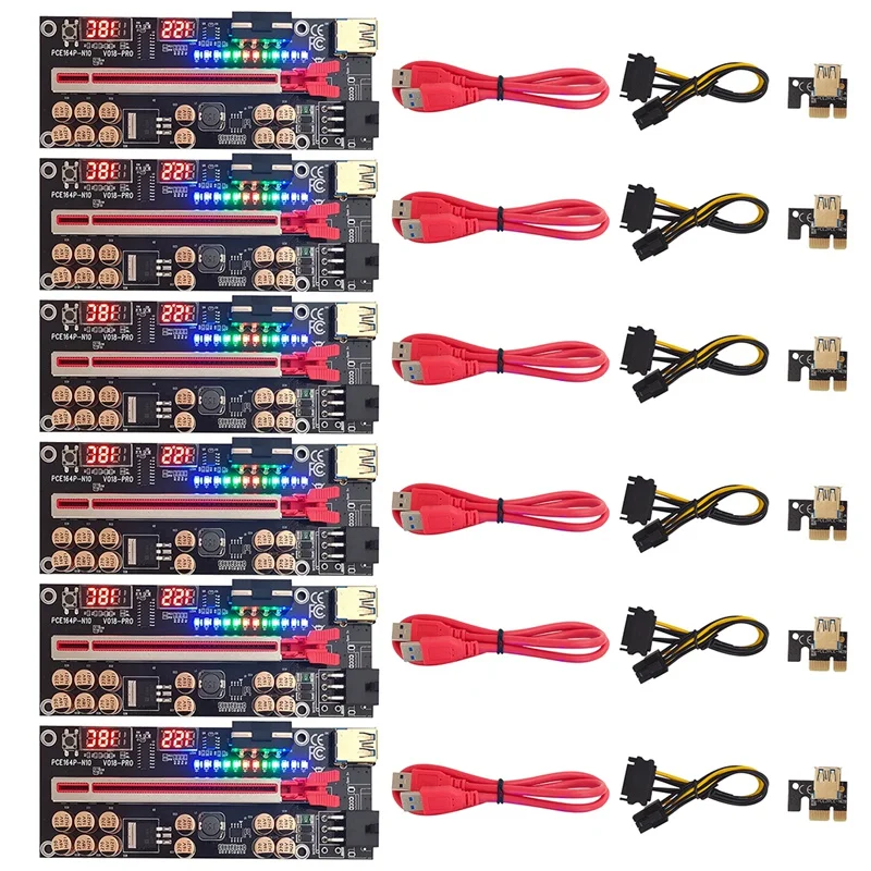 6 Pcs New VER018 PRO PCI-E 1X To 16X GPU Extension Cable Riser Card With LED Lights/Voltage/Temperature Display
6 Pcs New VER018 PRO PCI-E 1X To 16X GPU Extension Cable Riser Card With LED Lights/Voltage/Temperature Display