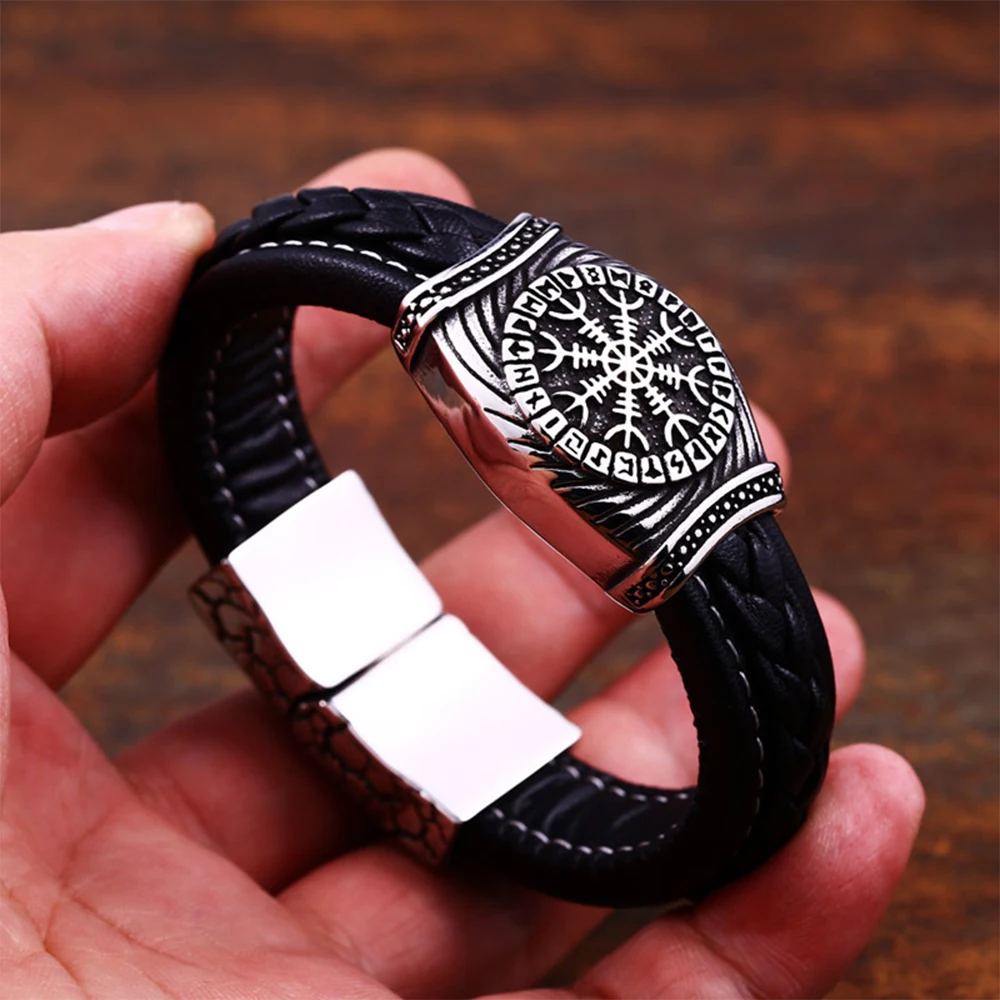 Vintage Compass Vegvisir Viking Bracelet Stainless Steel Men Leather Cord Norse Odin Viking Rune Bracelet Amulet Jewelry Gift
Vintage Compass Vegvisir Viking Bracelet Stainless Steel Men Leather Cord Norse Odin Viking Rune Bracelet Amulet Jewelry Gift