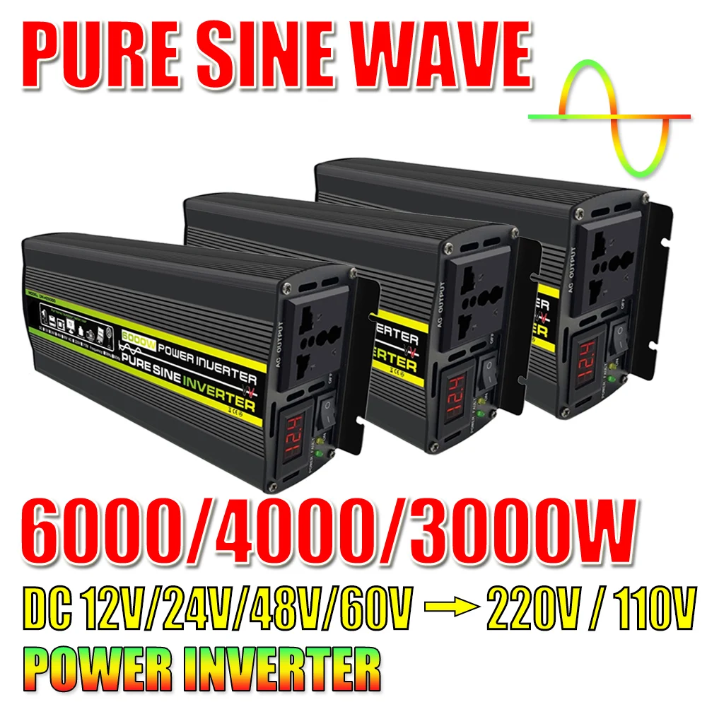 Pure Sine Wave Power Inverter 12V/24V/48V/60V TO 220V Voltage Converter 6000/4000/3000W Car Intelligent Digital Display Inverter
Pure Sine Wave Power Inverter 12V/24V/48V/60V TO 220V Voltage Converter 6000/4000/3000W Car Intelligent Digital Display Inverter