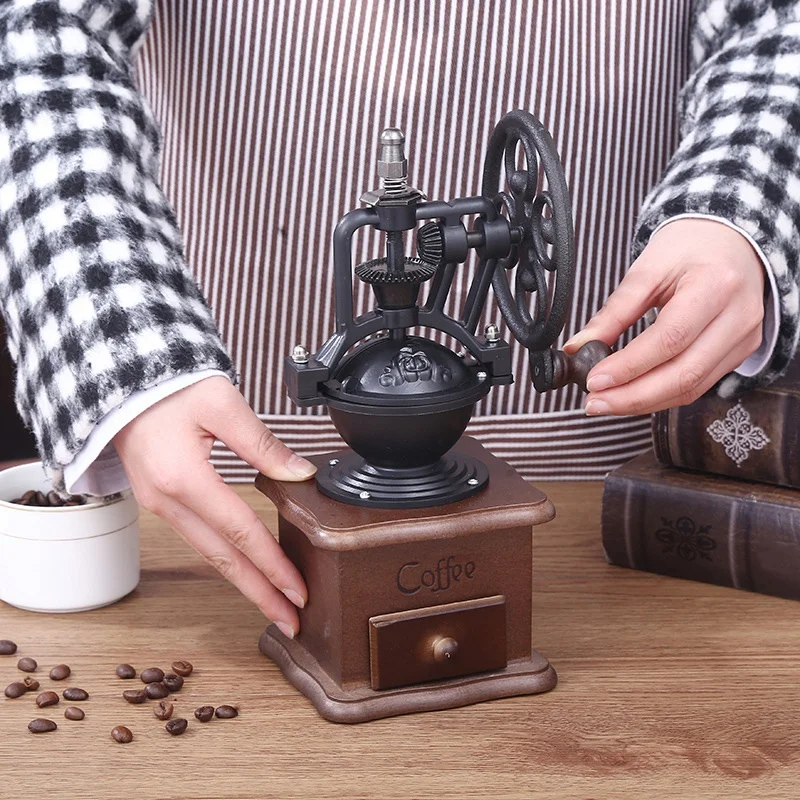 

Винтажная деревянная ручная кофемолка, ролик для капельного кофе, эспрессо, французского пресса