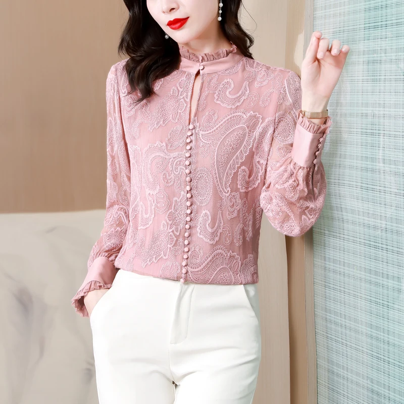 Chikichi Silk Blouses and Shirt Women 2022 Autumn New French Sweet Pink Fungus Collar Ruffled Long-sleeved Womens Tops
Chikichi Silk Blouses and Shirt Women 2022 Autumn New French Sweet Pink Fungus Collar Ruffled Long-sleeved Womens Tops