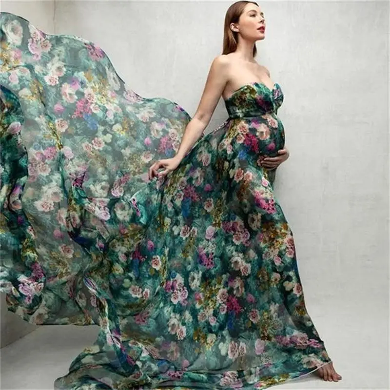 Modern Floral Printed Prom Dresses for Pregnant Women Sweetheart Chiffon Strapless Flowy Maternity Photoshoot Dress
Modern Floral Printed Prom Dresses for Pregnant Women Sweetheart Chiffon Strapless Flowy Maternity Photoshoot Dress