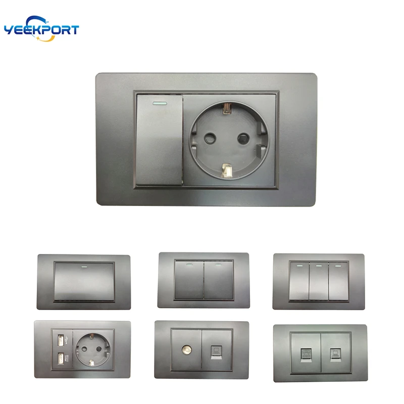 118mm EU Household German Standard Black PC flame retardant panel 16A 2-hole Power Plug Wall Socket with Switch Combination
118mm EU Household German Standard Black PC flame retardant panel 16A 2-hole Power Plug Wall Socket with Switch Combination