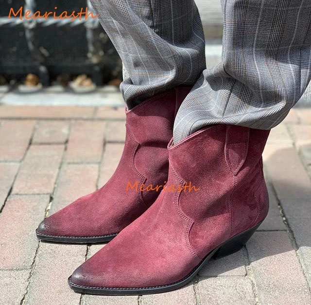 

Pointy toe Chunky Heels Ankle Boots for Women Black Leather Short Chelsea Boots Autumn Winter Shoes Woman botas cowboy mujer
