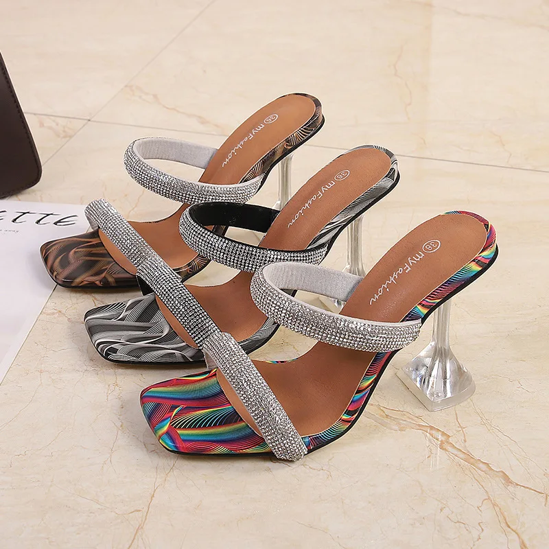 Crystal Slippers Fashion Square Toe 9cm Clear Strange High Heels Women Transparent Heel Glisten Sandals
Crystal Slippers Fashion Square Toe 9cm Clear Strange High Heels Women Transparent Heel Glisten Sandals