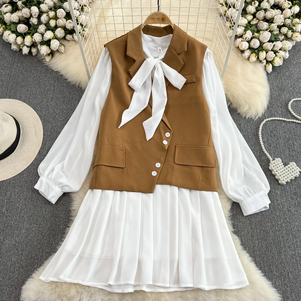 SuperAen High-end Blazer Two-piece Long-sleeved Bow Tie Wide Loose Slim A-line Pleated Dress
SuperAen High-end Blazer Two-piece Long-sleeved Bow Tie Wide Loose Slim A-line Pleated Dress