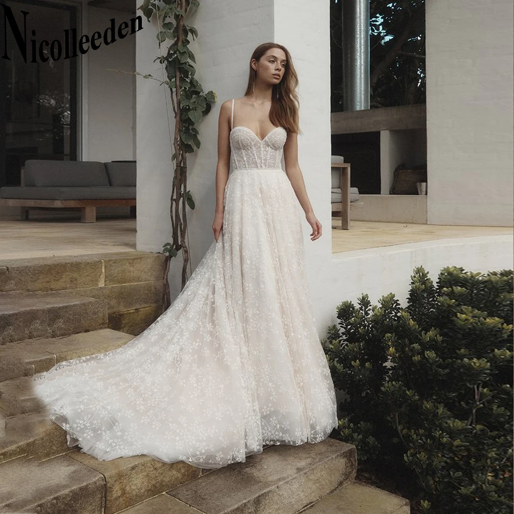 Nicolle Classic Sweetheart Appliques Wedding Dresses For Women Tulle Backless Spaghetti Straps A-LINE Court Train
Nicolle Classic Sweetheart Appliques Wedding Dresses For Women Tulle Backless Spaghetti Straps A-LINE Court Train