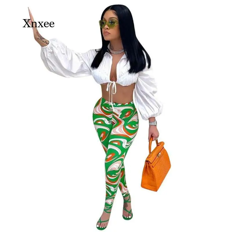 Autumn Women's Sexy Two-Piece Pants Set Deep V Lace-Up Lantern Sleeve Nine Point Shirt Tights Set Fashion Party Club Service
Autumn Women's Sexy Two-Piece Pants Set Deep V Lace-Up Lantern Sleeve Nine Point Shirt Tights Set Fashion Party Club Service