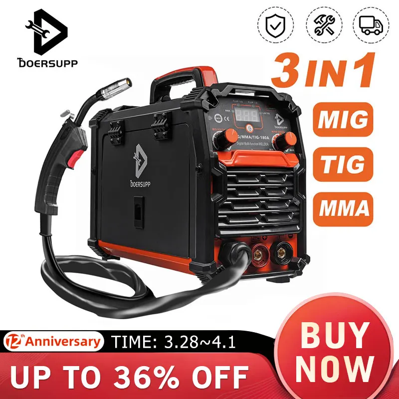 DOERSUPP 5.7KVA 180 Amp Mig сварочный полуавтоматический 220V инвертор Tig Argon Arc Mig сварочный аппарат MIG TIG ARC/MMA 3-в-1
DOERSUPP 5.7KVA 180 Amp Mig сварочный полуавтоматический 220V инвертор Tig Argon Arc Mig сварочный аппарат MIG TIG ARC/MMA 3-в-1