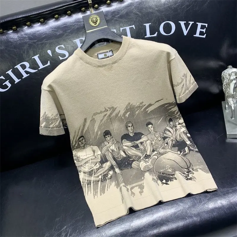 Spring and Autumn Printing Cartoon Character Short Sleeve T-Shirt Men's Korean Slim Fashion Trendy Round Neck Knitting
Spring and Autumn Printing Cartoon Character Short Sleeve T-Shirt Men's Korean Slim Fashion Trendy Round Neck Knitting