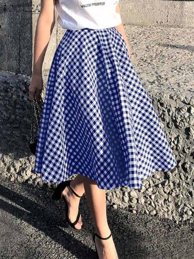 2022 Summer Women JK Uniform Vintage Plaid Skirts ZANZEA Office Lady Knee Length Skirts Casual Female A-line Oversized Skirts 1 
2022 Summer Women JK Uniform Vintage Plaid Skirts ZANZEA Office Lady Knee Length Skirts Casual Female A-line Oversized Skirts 1