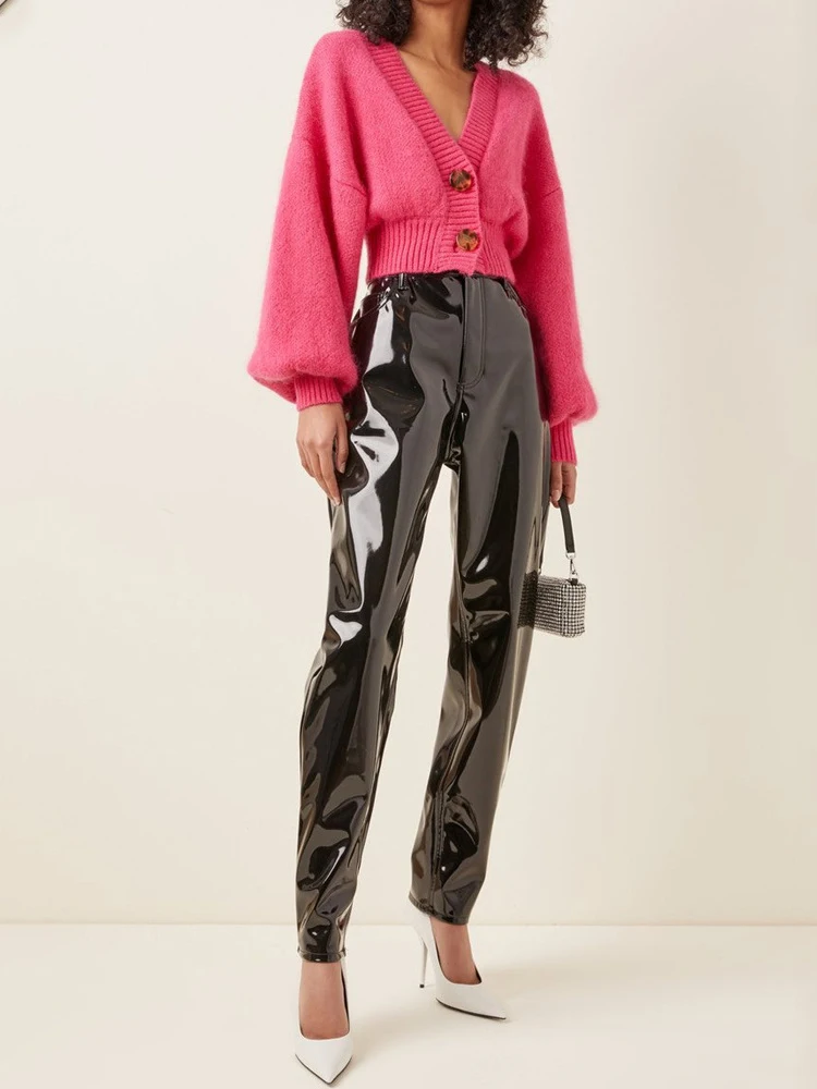 Hottie Girls Streetwear Shiny Leather Pants Women Spring Autumn Casual High Waist Black Faux Leather Ankle Length Harem Pants
Hottie Girls Streetwear Shiny Leather Pants Women Spring Autumn Casual High Waist Black Faux Leather Ankle Length Harem Pants