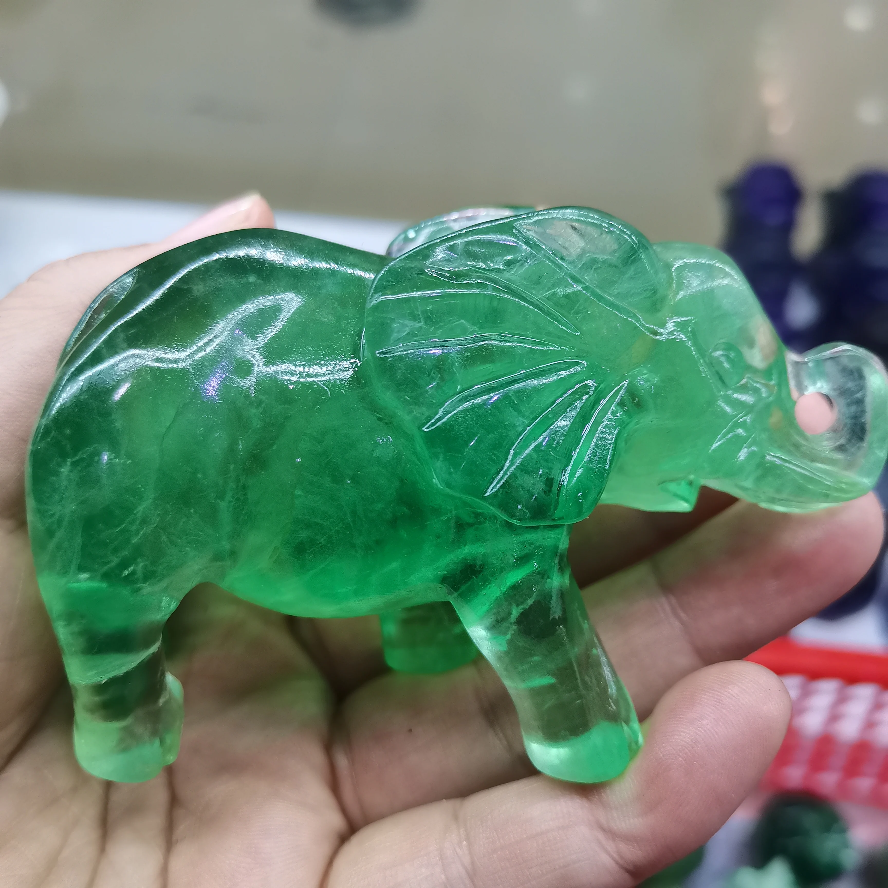 

Elephant Statue Natural Stones Green Fluorite Healing Crystals Carved Animal Figurines Room Decor Gem Craft Trinket