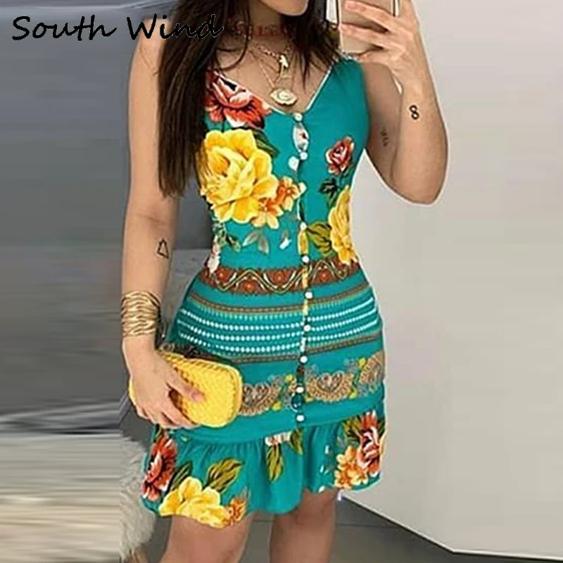 Women Elegant Fashion V-neck Bottoned Design Print Dress Floral Dress Mini Dress Bodycon Dress
Women Elegant Fashion V-neck Bottoned Design Print Dress Floral Dress Mini Dress Bodycon Dress