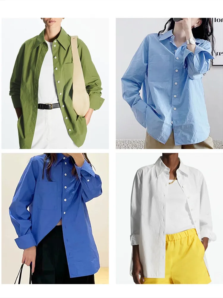 Women Blouse Turn Down Collar Solid Color Pockets Single Breasted Long Sleeve Simple Shirt
Women Blouse Turn Down Collar Solid Color Pockets Single Breasted Long Sleeve Simple Shirt