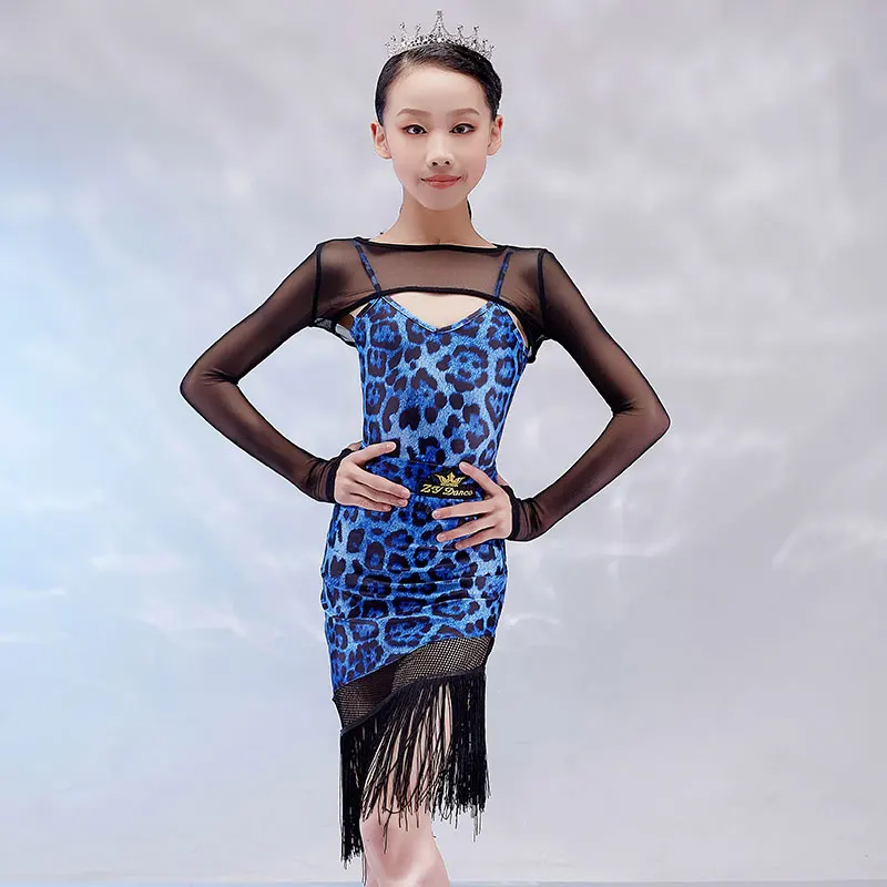 Новинка, Детская Одежда для танцев, платье для латиноамериканских танцев с леопардовым принтом, платье с бахромой, платье для бальных танцев, модель SL8005 
Новинка, Детская Одежда для танцев, платье для латиноамериканских танцев с леопардовым принтом, платье с бахромой, платье для бальных танцев, модель SL8005