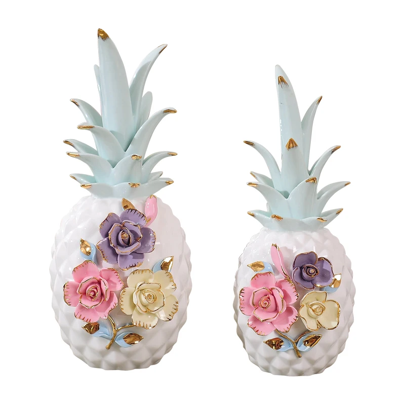 

Rose Flowers Ceramic Simulation Pineapple Sculpture Home Decor Crafts Room Decoration Objects White Pineapple Living Room Statue