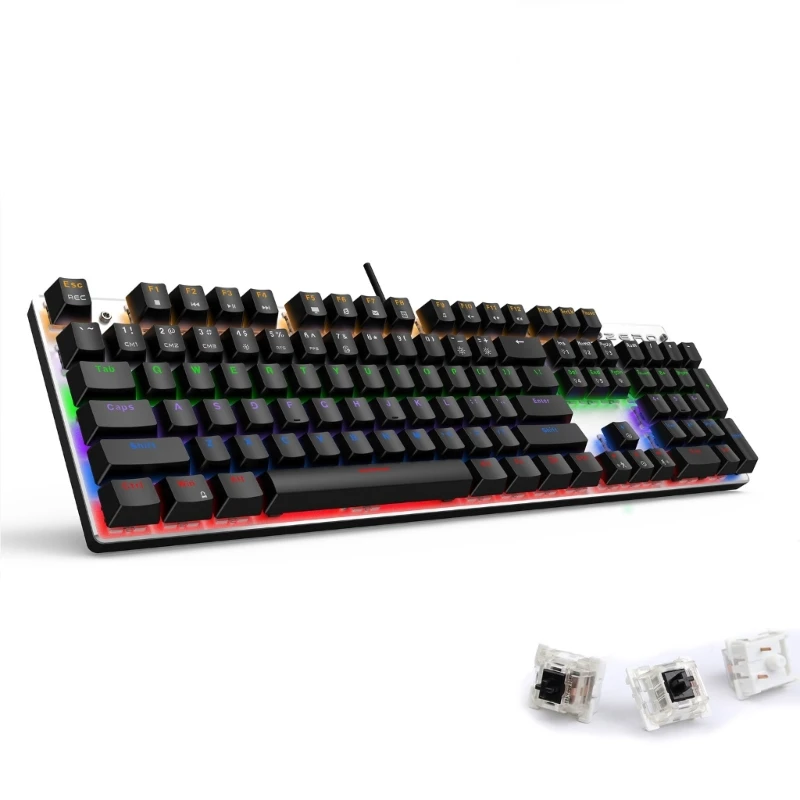 

Gaming Keyboard RGB Backlit Illuminated Mechanical Keyboard Blue/Black/Red Axis USB Wired 104-key for Game Keyboards