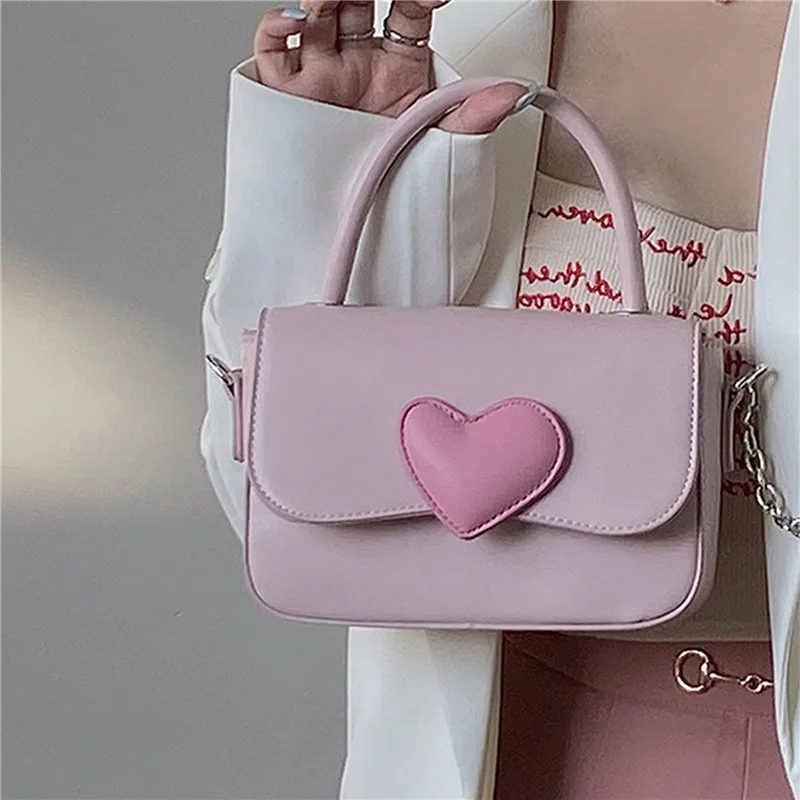 

Маленькая квадратная сумка на плечо для девушек с розовым сердцем, милая женская сумка-тоут с любовью, сумки-мессенджеры на цепочке с верхне...
