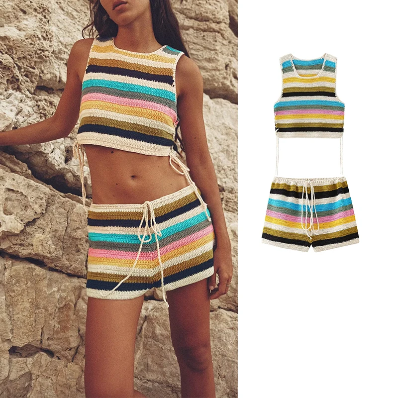 TRAF 2023 New Women Sets Fashion Stripe Knitted shorts Women Suit Tank Top Knitted shorts Sets 2 Piece Set Womens Outfits
TRAF 2023 New Women Sets Fashion Stripe Knitted shorts Women Suit Tank Top Knitted shorts Sets 2 Piece Set Womens Outfits