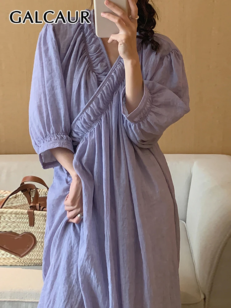GALCAUR Elegant Solid Dresses For Women V Neck Lantern Sleeve Patchwork Folds Korean Summer Loose Chic Midi Dress Female 2023
GALCAUR Elegant Solid Dresses For Women V Neck Lantern Sleeve Patchwork Folds Korean Summer Loose Chic Midi Dress Female 2023