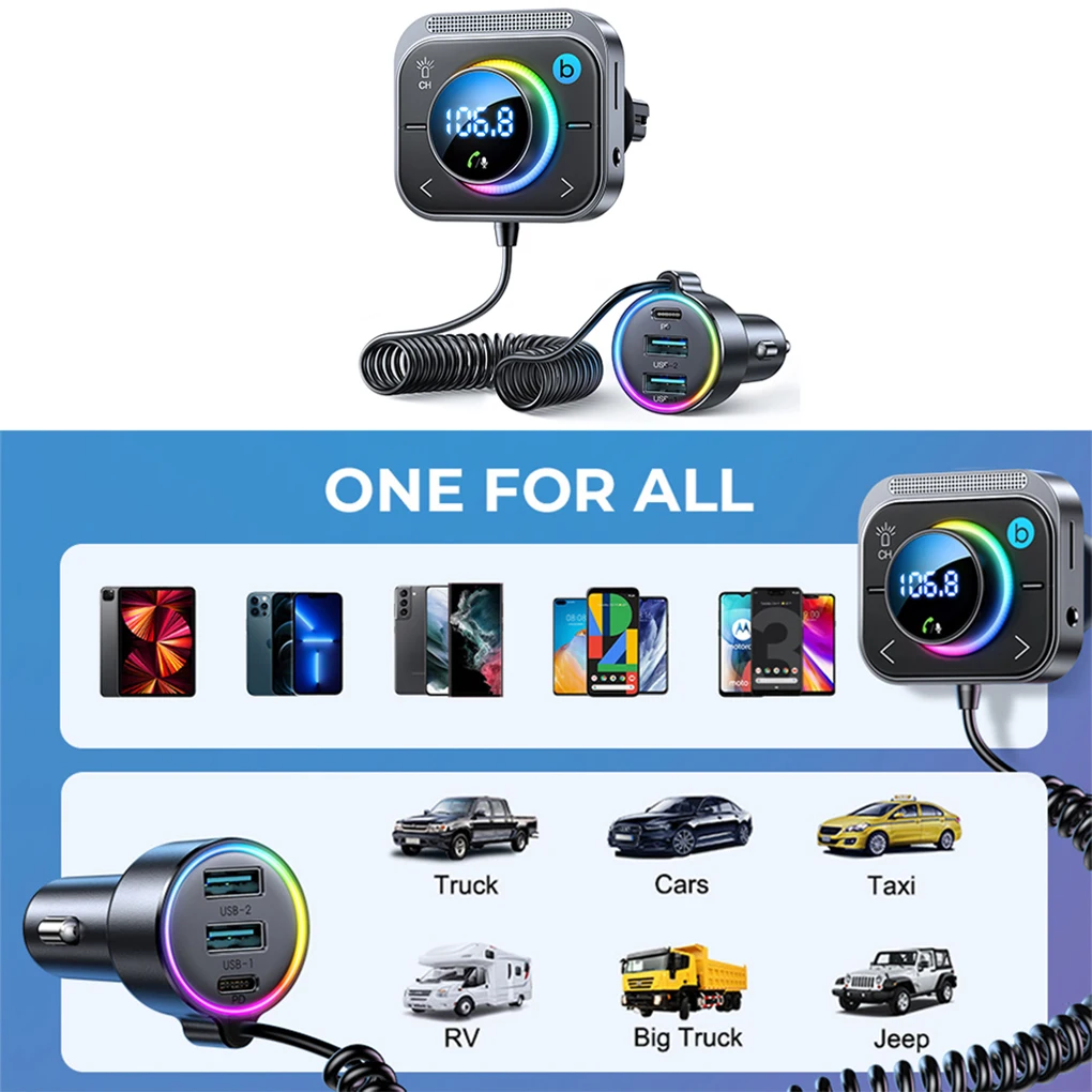 

Player Fast Charging Vent Bass Installation Wireless Calling Double FM USB Card Car Adapter Ports Modulator Transmitter