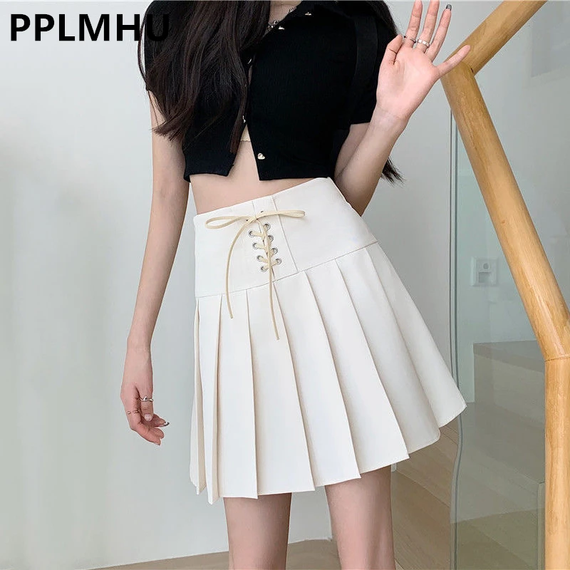 Lace Up Sexy Pleated Skirts For Women Summer High Waist Kawaii A-line Black/khaki Mini Skirt Korean Tennis School Uniform Skirt
Lace Up Sexy Pleated Skirts For Women Summer High Waist Kawaii A-line Black/khaki Mini Skirt Korean Tennis School Uniform Skirt