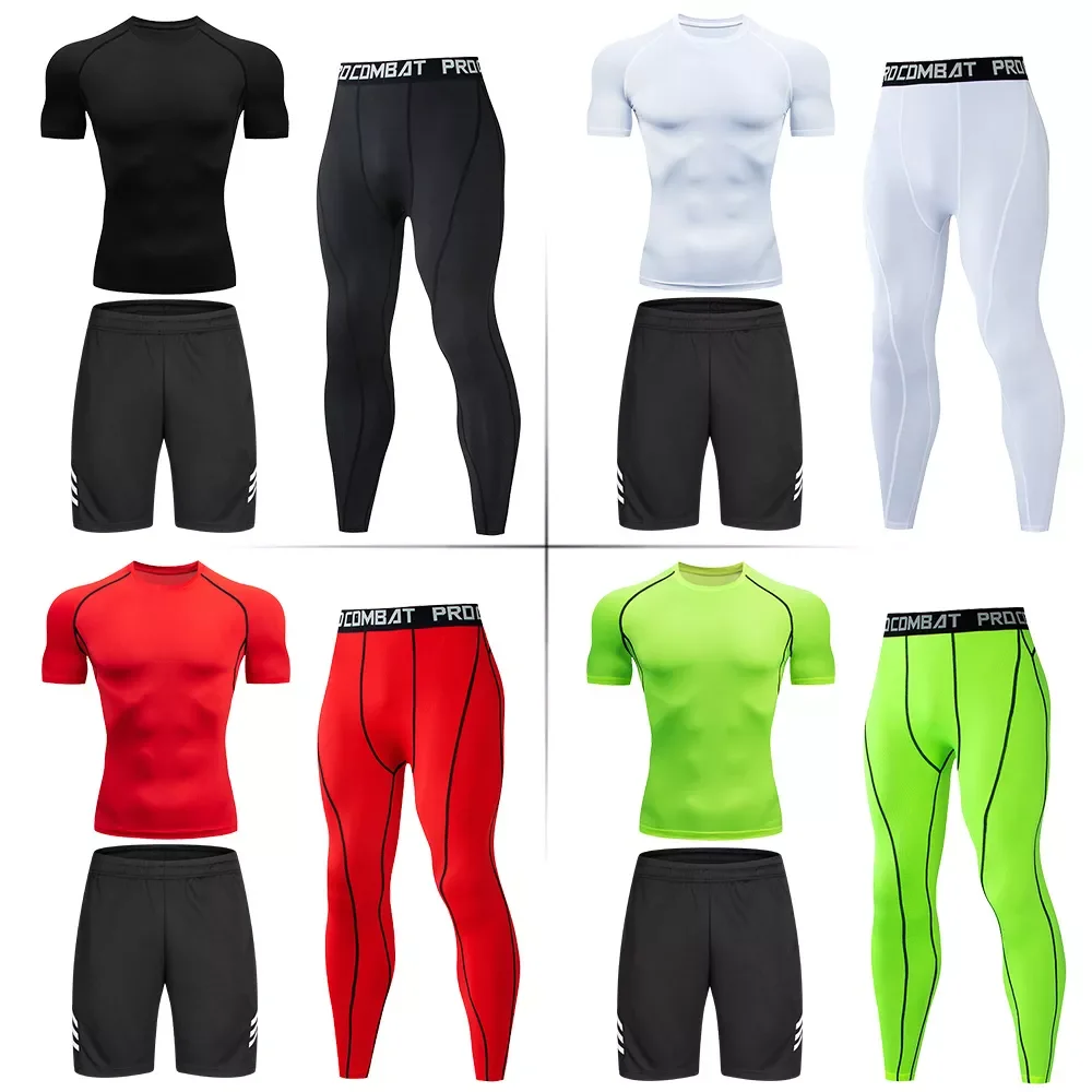 

Men's Running Set Gym Long Sleeve T-shirt Pants Rashguard Tight Sport Set Men Compression Shirts Fitness Bodybuilding Clothi