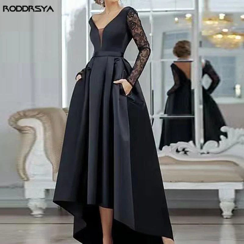 2022 Black Satin Evening Dress V Neck Lace Long Sleeve Sexy Backless robes de soirée vestidos elegantes para mujer فساتين السه
2022 Black Satin Evening Dress V Neck Lace Long Sleeve Sexy Backless robes de soirée vestidos elegantes para mujer فساتين السه